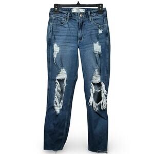Hollister Curvy High Rise Mom Jean Size 3 Casual Distressed Ripped Stretch